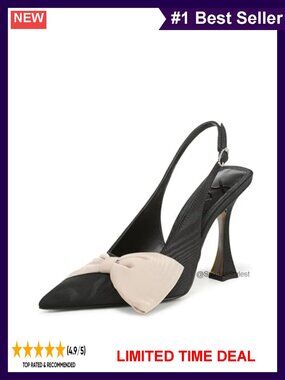Oversized Bow Slingback Pumps Pointed Toe Buckle Flared Heel Formal Evening